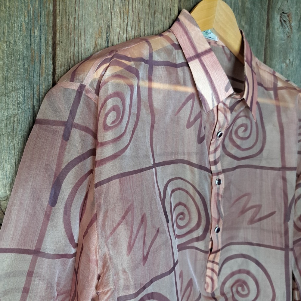 Vintage Thai Lagenlook Art To Wear Sheer  Abstract Oversized Overshirt OSFM - Picture 4 of 9